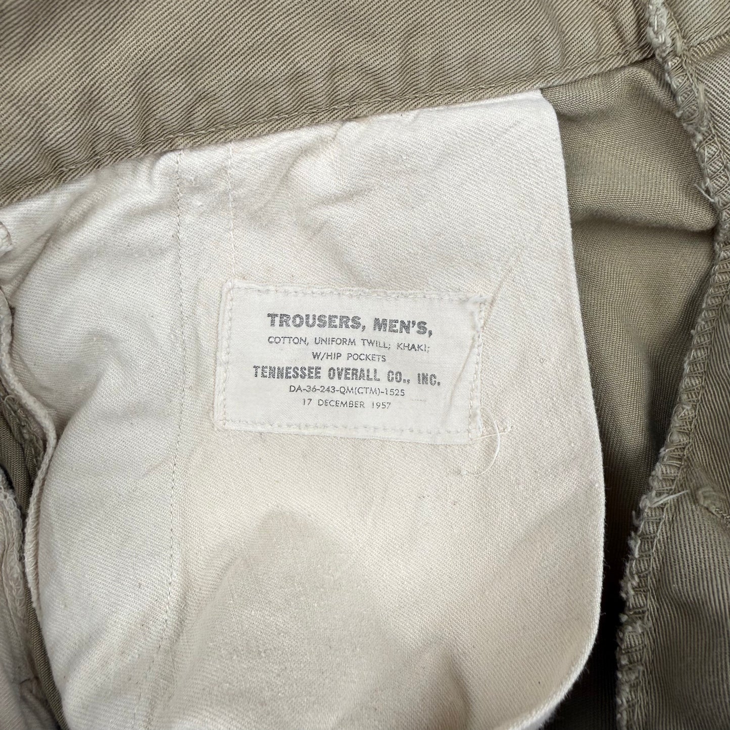 1950s Khaki Cotton Twill Military Trousers