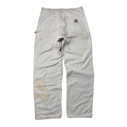 1970s/80s Cream Carhartt Paint Splattered Carpenter Pants