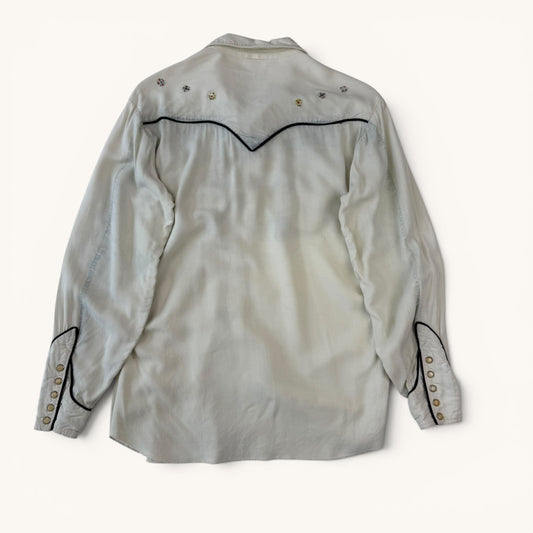 1950s Gabardine Rayon Western Embroidered Shirt