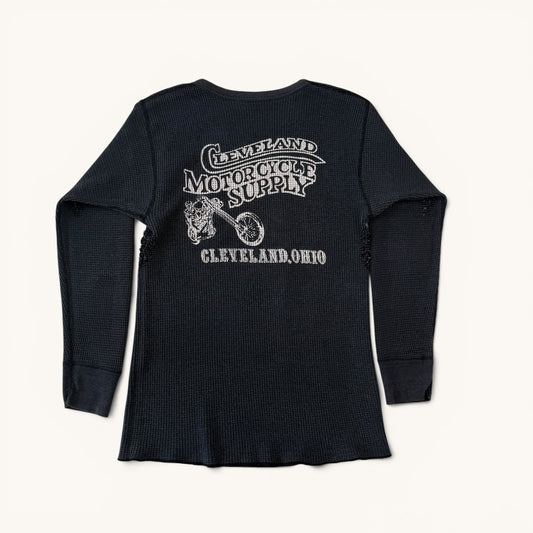 1980s Black Harley 3D Emblem Thermal Shirt