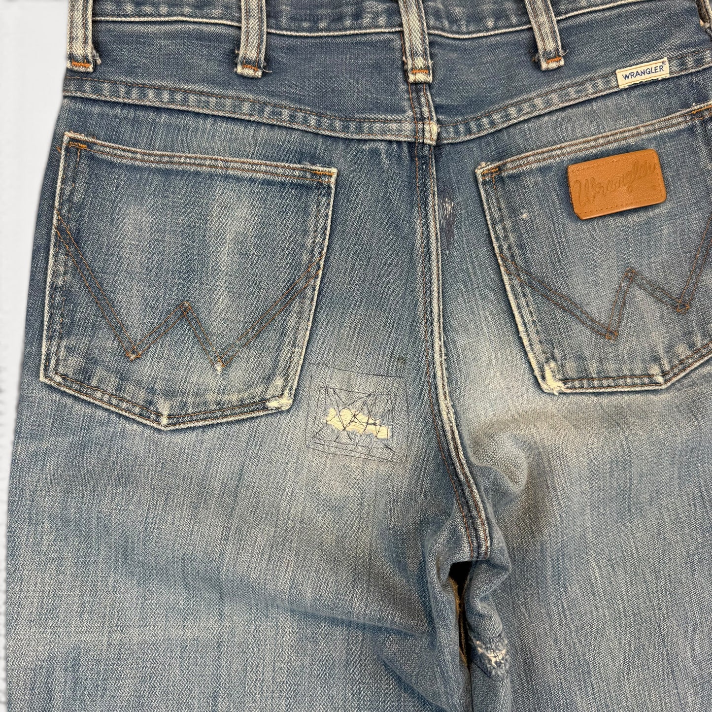 1970s Repaired Wrangler Boot Cut Denim Jeans