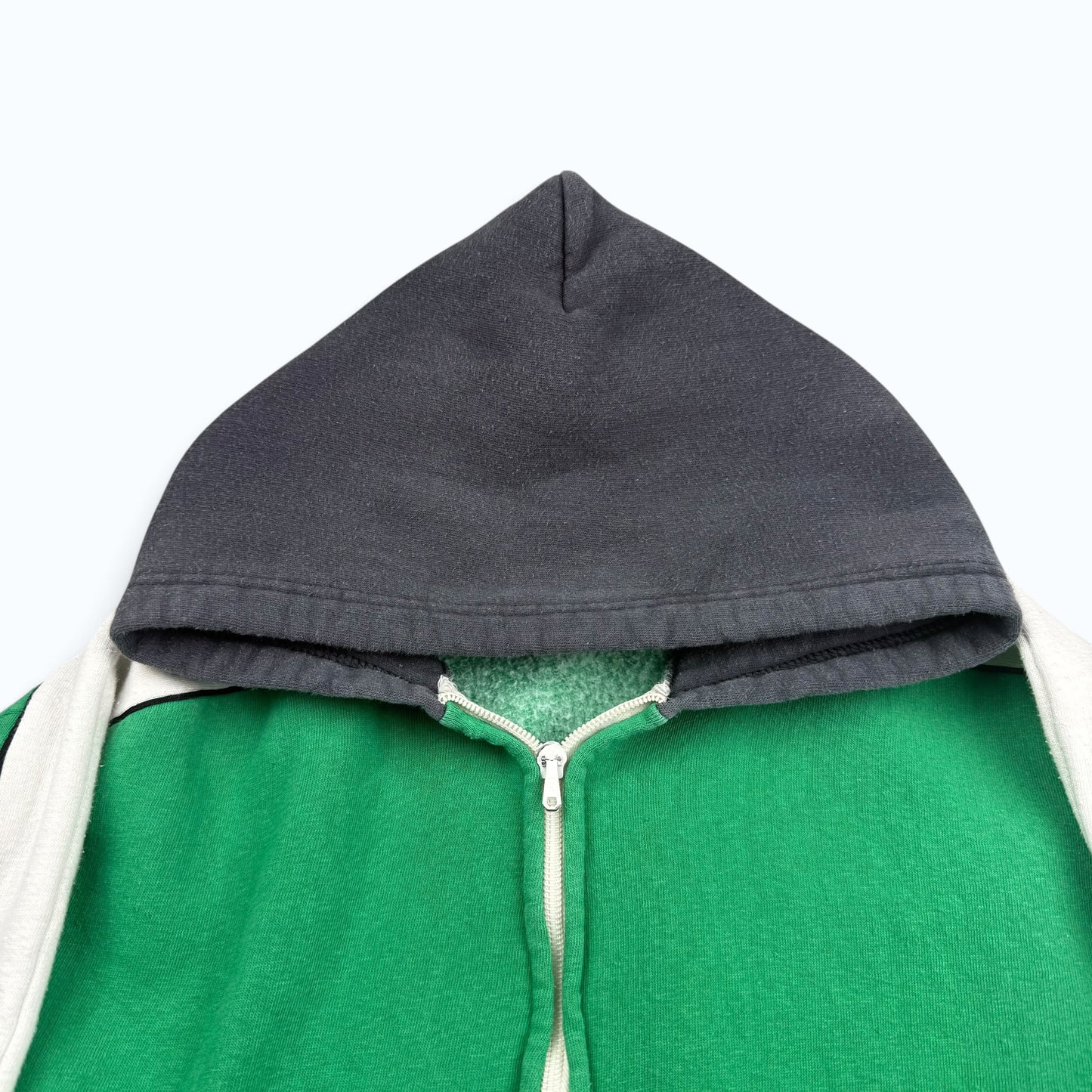 1970s Green, Black and White Color Block Zip Hoodie