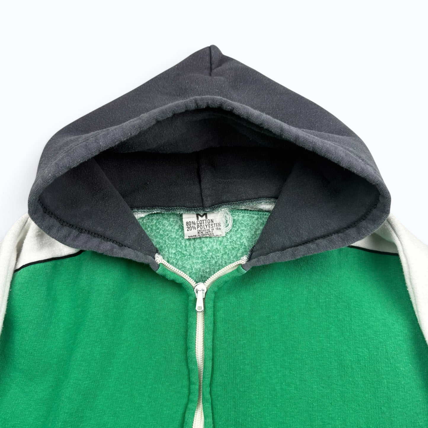 1970s Green, Black and White Color Block Zip Hoodie