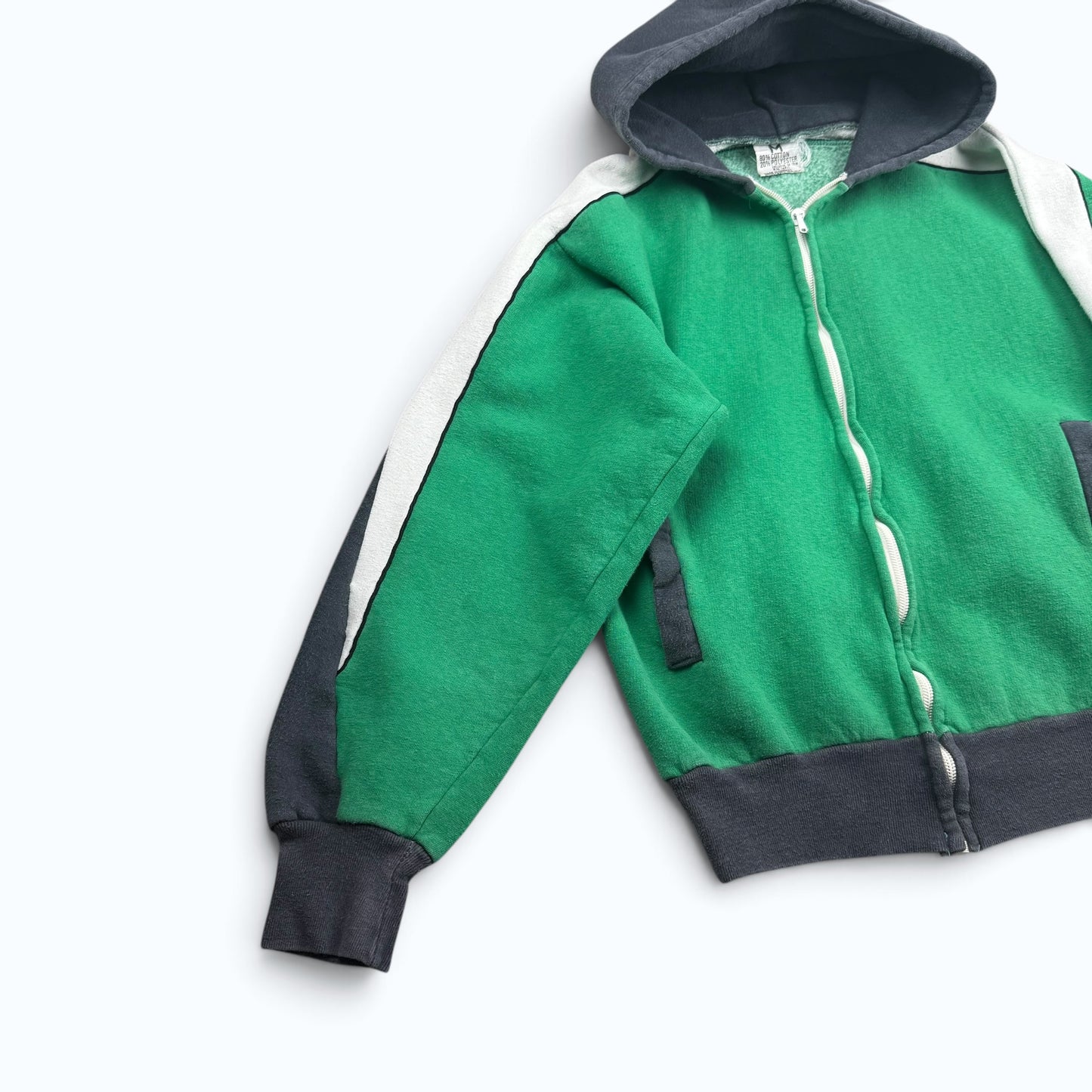 1970s Green, Black and White Color Block Zip Hoodie