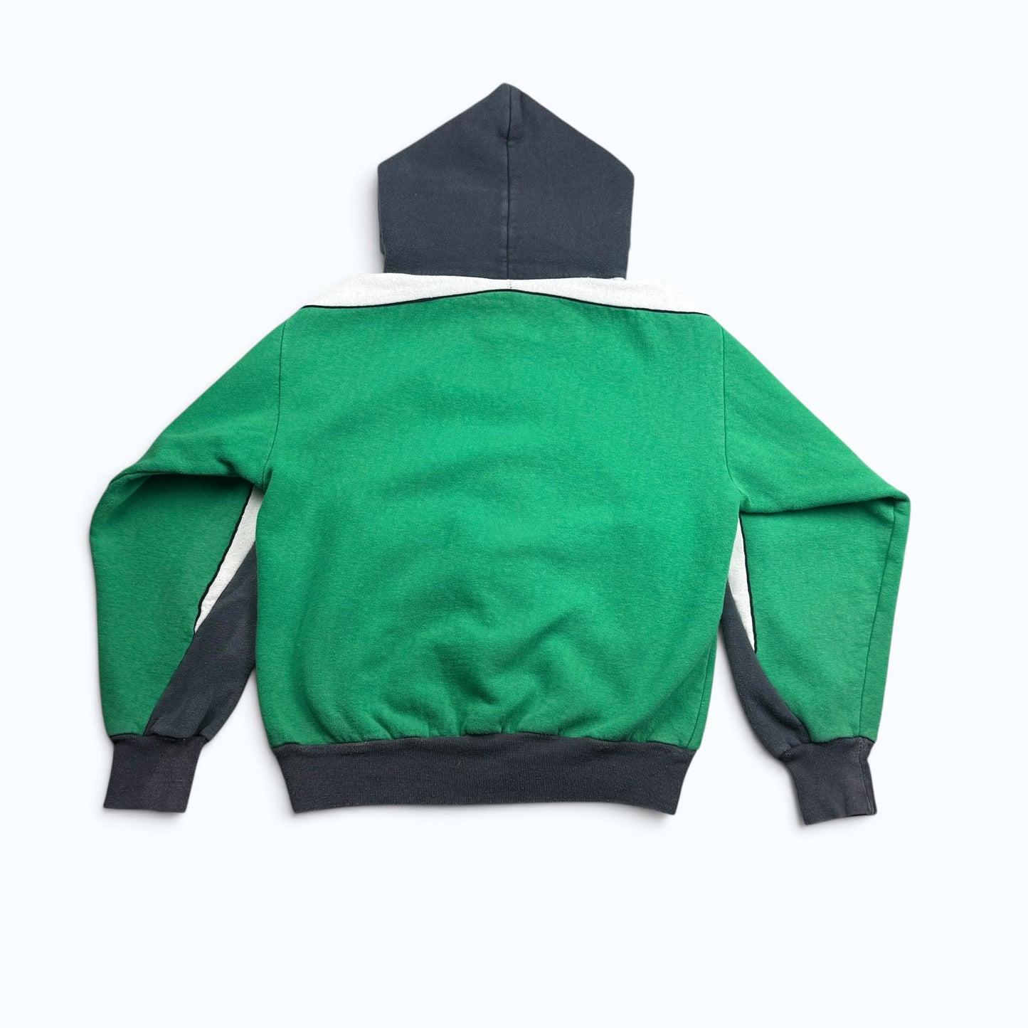 1970s Green, Black and White Color Block Zip Hoodie