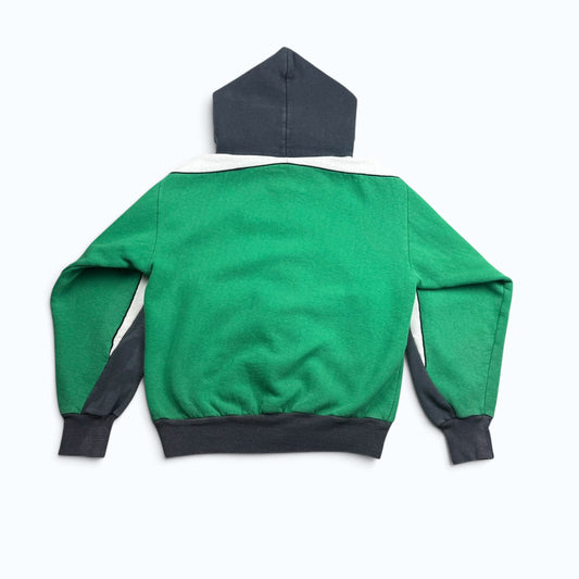 1970s Green, Black and White Color Block Zip Hoodie