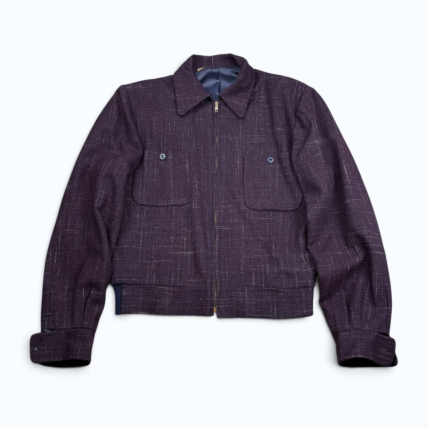 1950s Dark Purple Rockabilly Wool Zip Up Jacket
