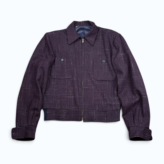 1950s Dark Purple Rockabilly Wool Zip Up Jacket