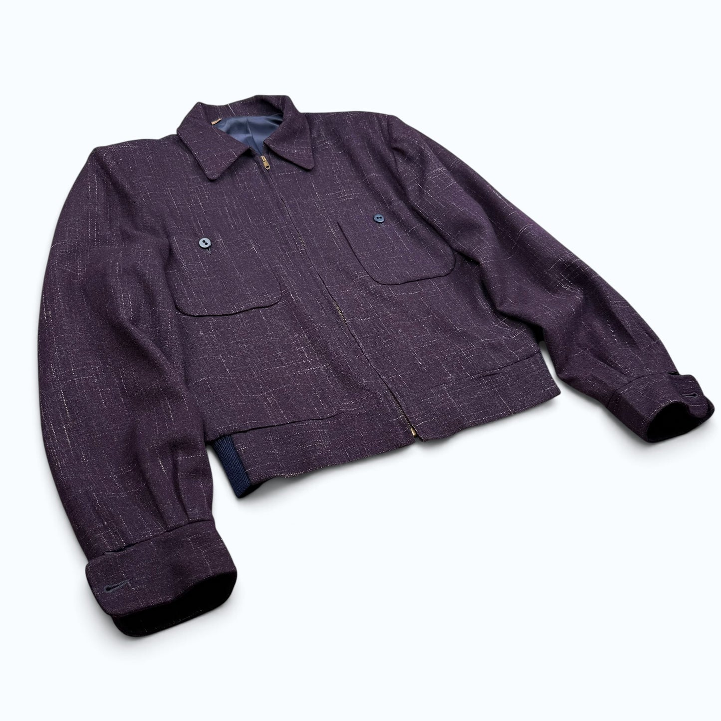 1950s Dark Purple Rockabilly Wool Zip Up Jacket