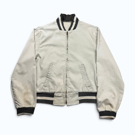 1960s Cream Cotton Distressed Zip Up Jacket