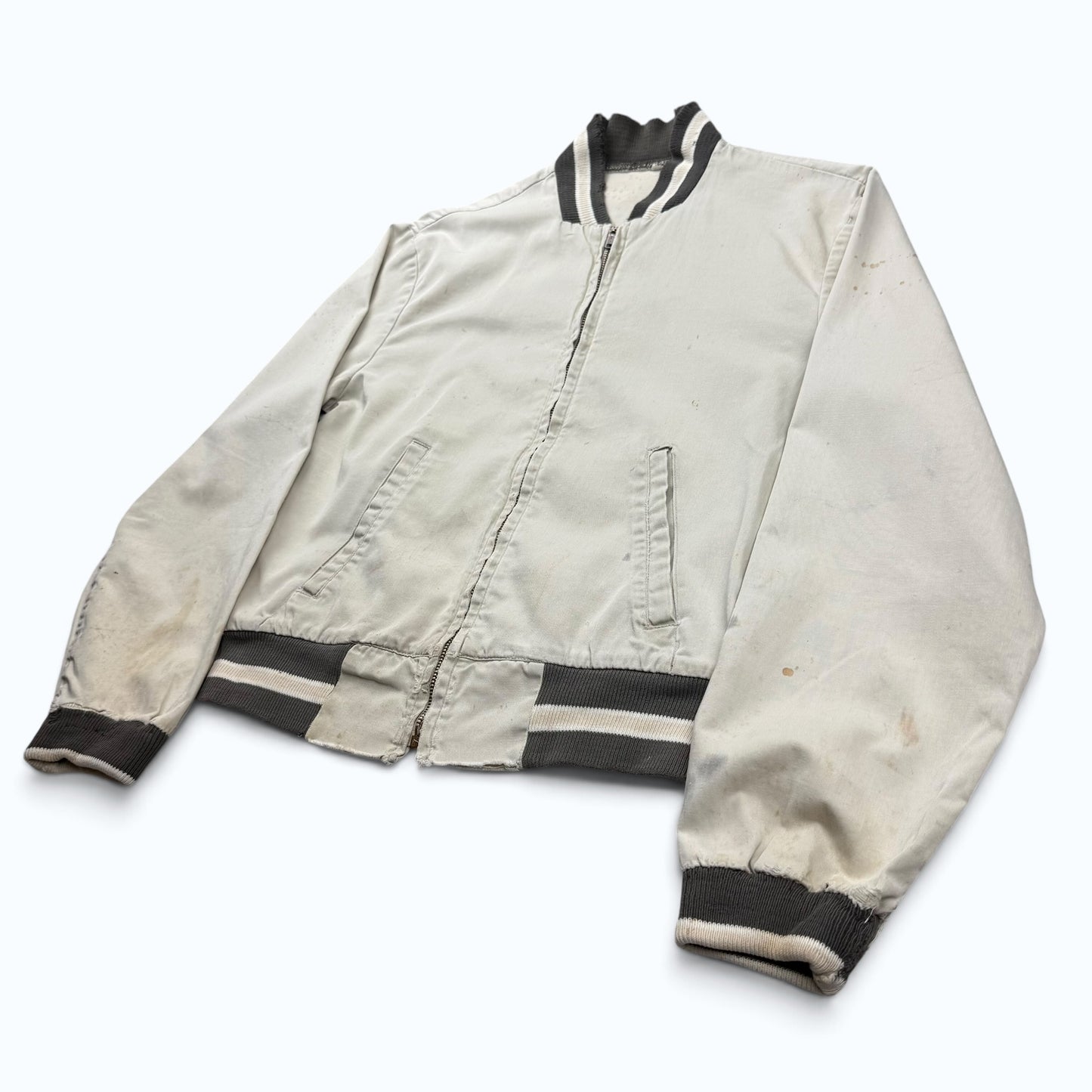 1960s Cream Cotton Distressed Zip Up Jacket