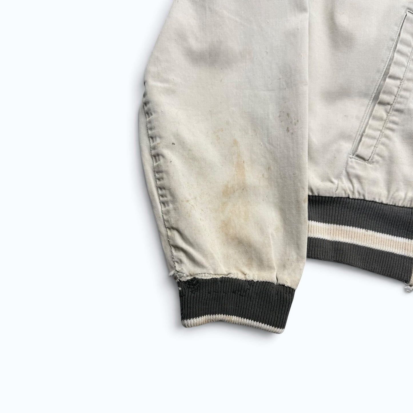 1960s Cream Cotton Distressed Zip Up Jacket