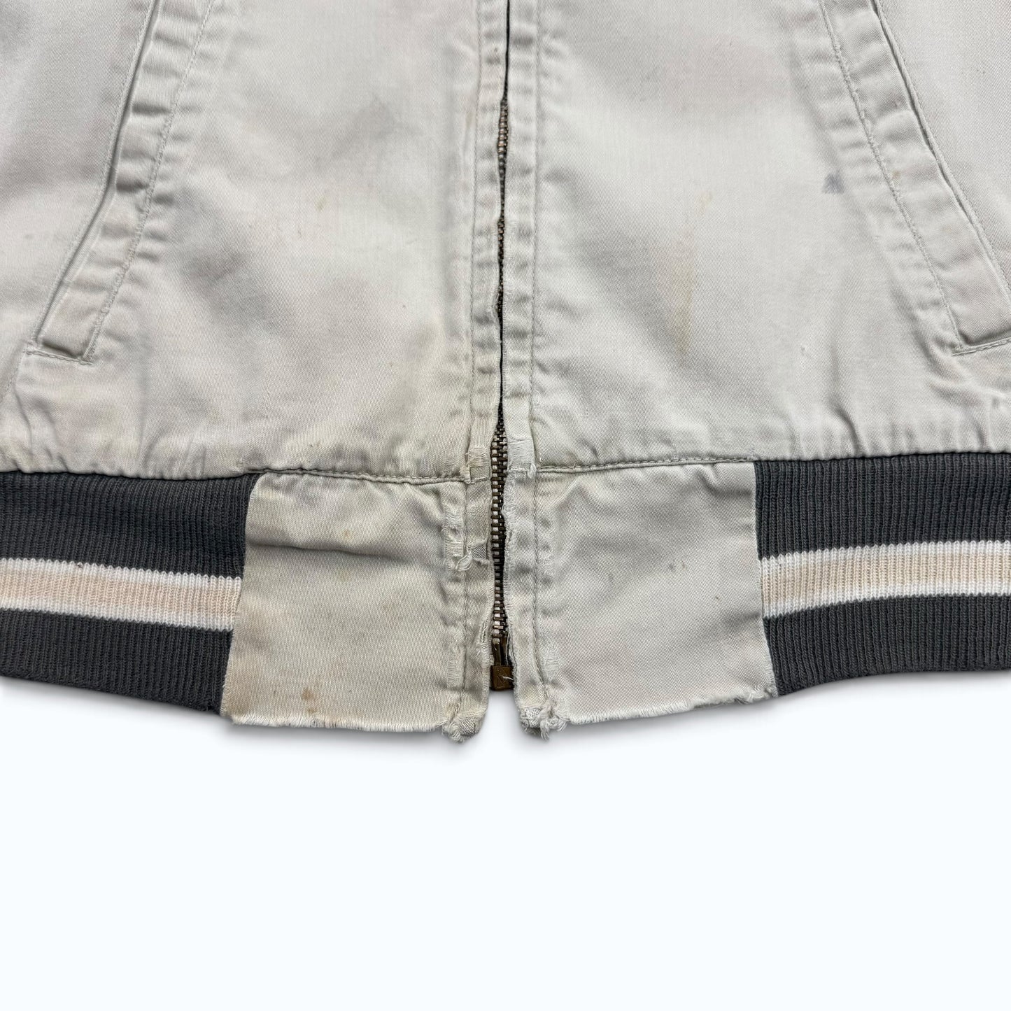 1960s Cream Cotton Distressed Zip Up Jacket
