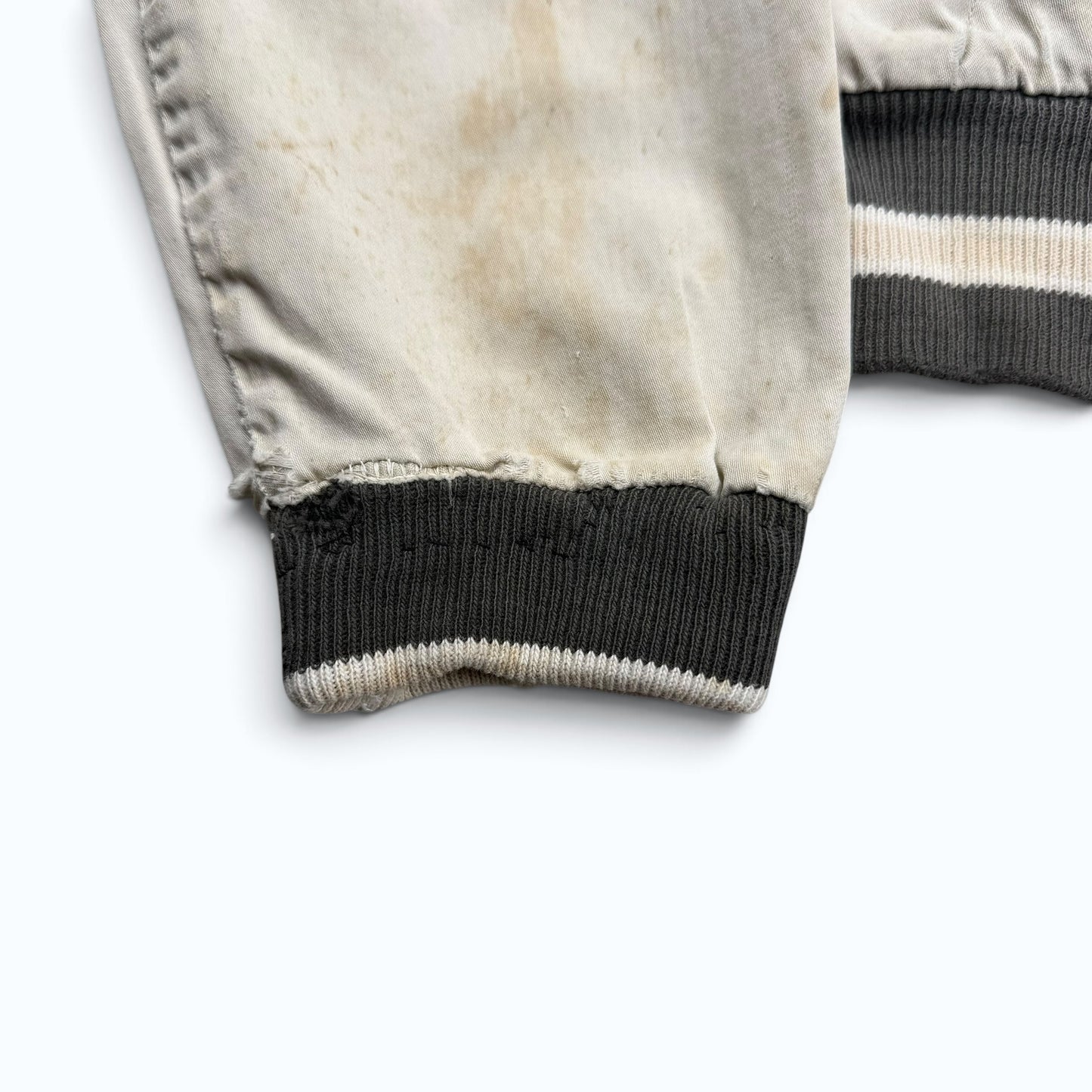1960s Cream Cotton Distressed Zip Up Jacket