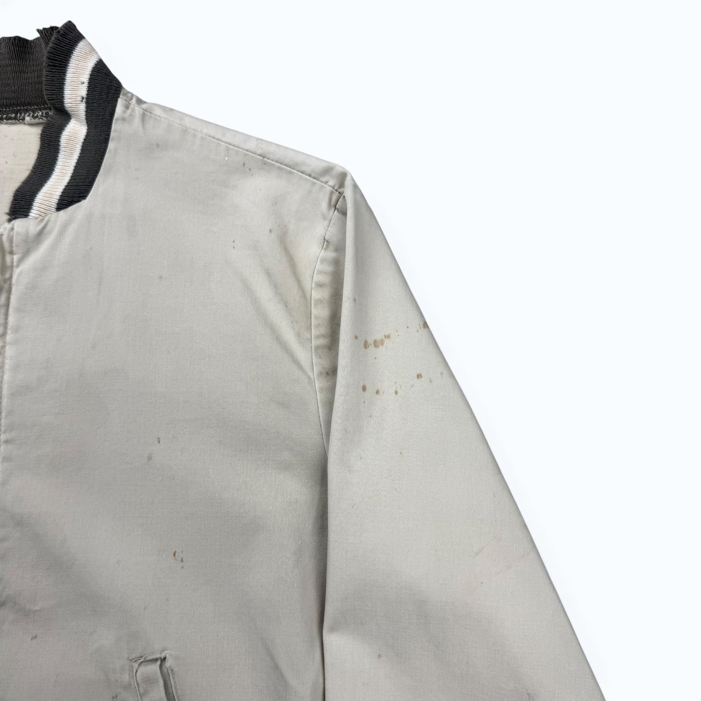 1960s Cream Cotton Distressed Zip Up Jacket