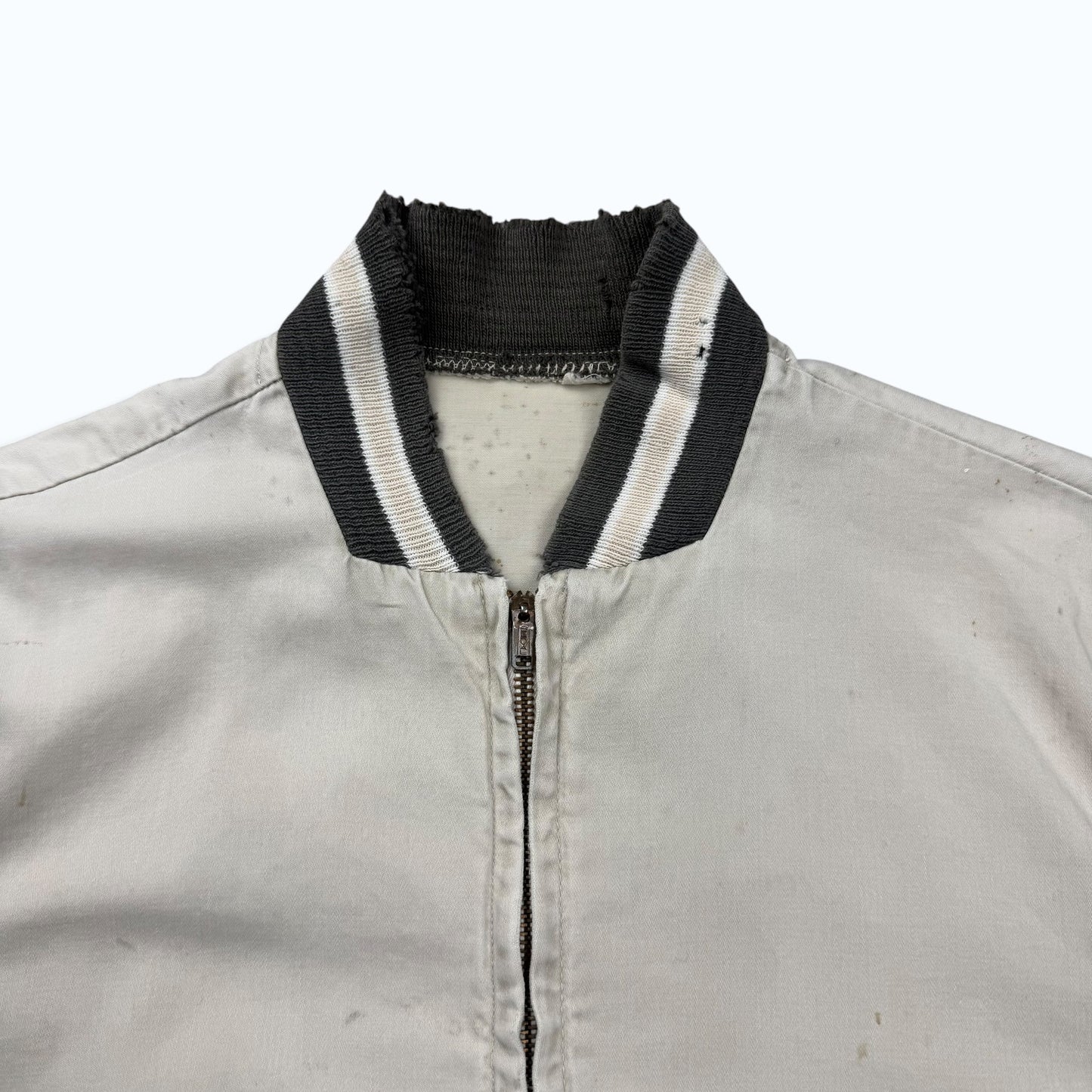 1960s Cream Cotton Distressed Zip Up Jacket