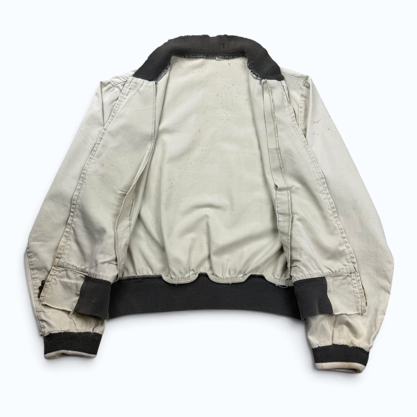1960s Cream Cotton Distressed Zip Up Jacket