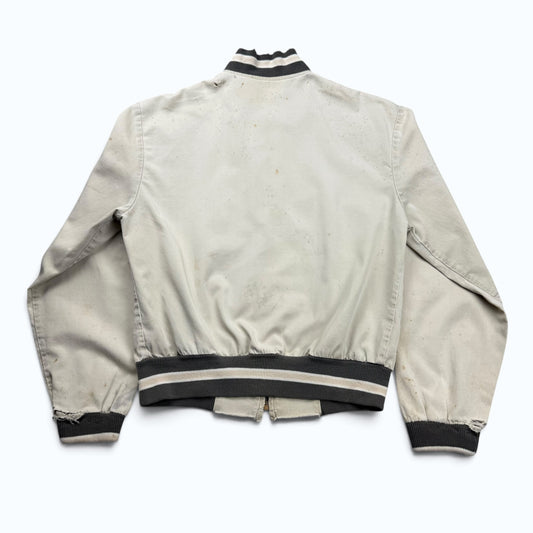 1960s Cream Cotton Distressed Zip Up Jacket