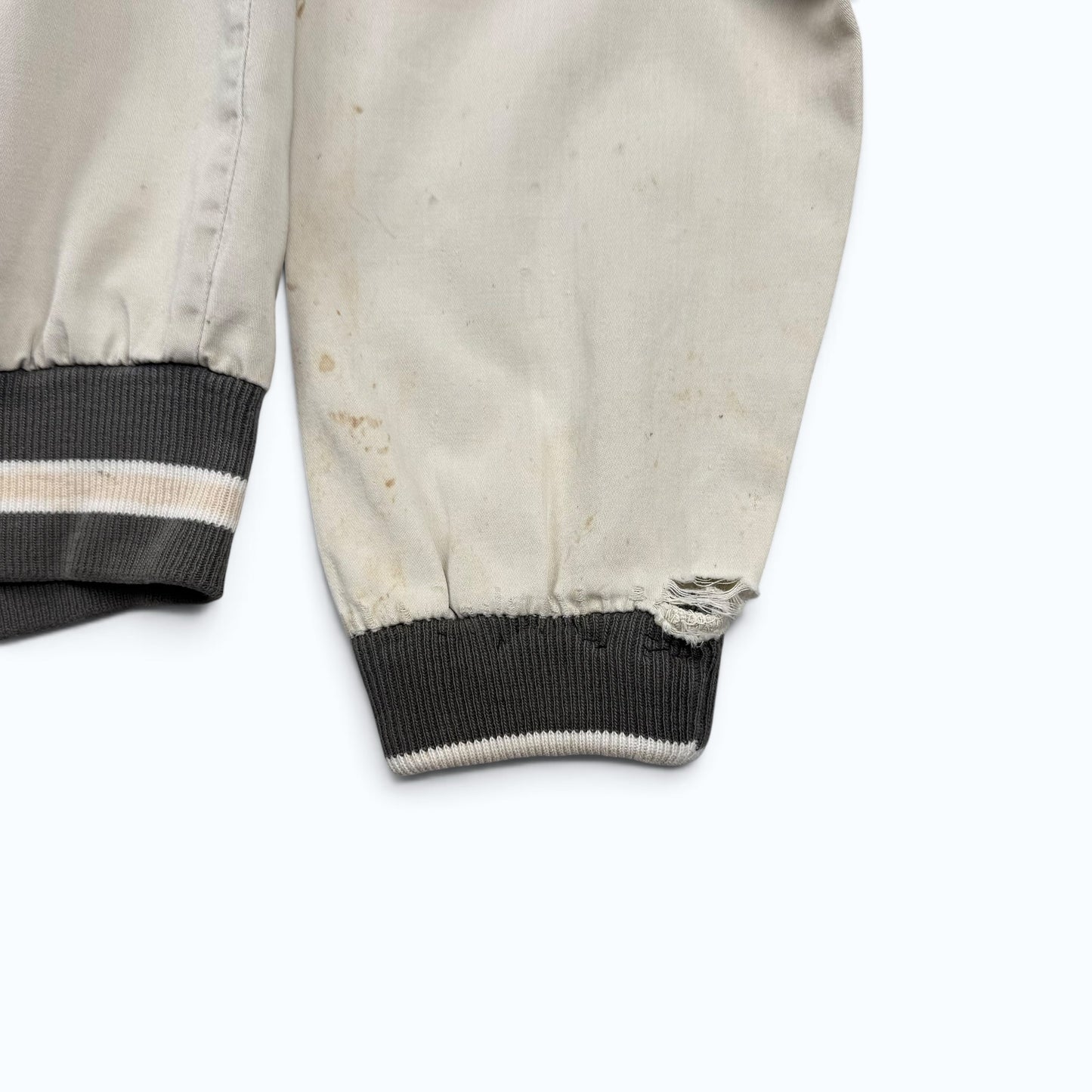 1960s Cream Cotton Distressed Zip Up Jacket
