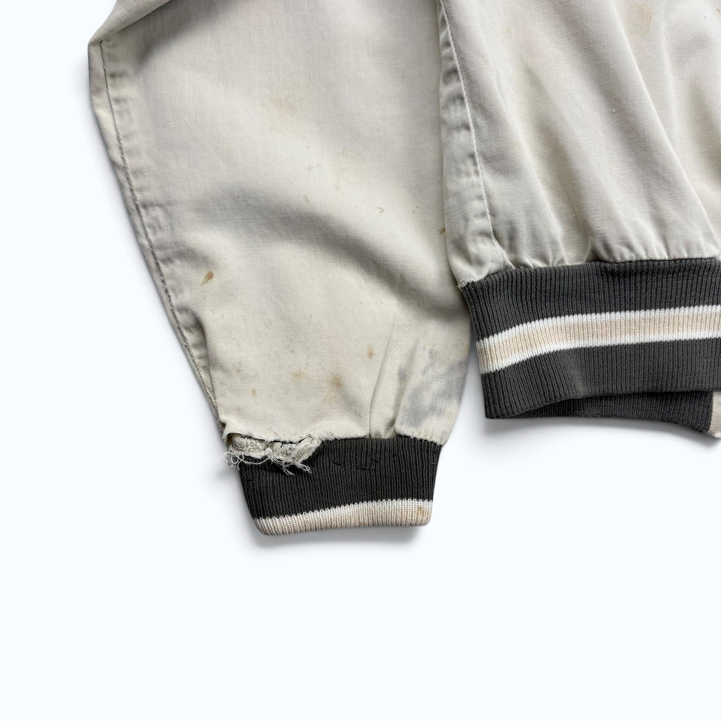1960s Cream Cotton Distressed Zip Up Jacket