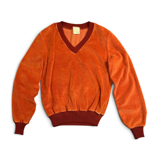 1970s Two Tone Rust Orange Sweatshirt - Velour