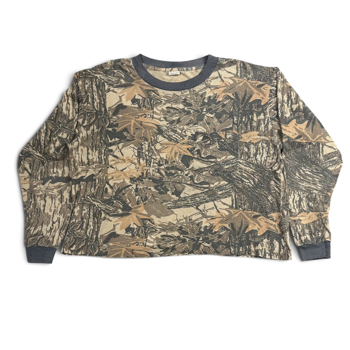 1980s Camo Long Sleeve Pocket T Shirt - A BOX