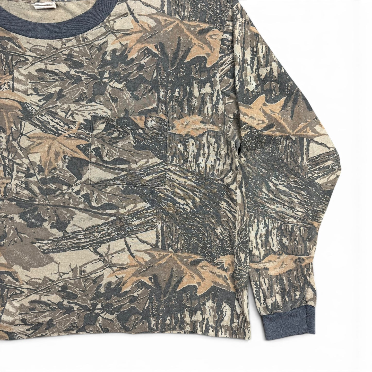 1980s Camo Long Sleeve Pocket T Shirt - A BOX
