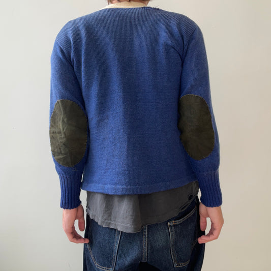 1940s Blue Wool Knit Cardigan - !!!!!!! VERY COOL