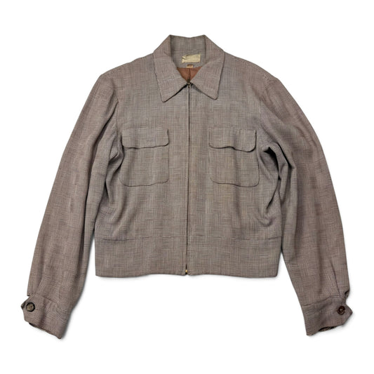 1950s Brown/Tan Rockabilly Gabardine Zip Jacket