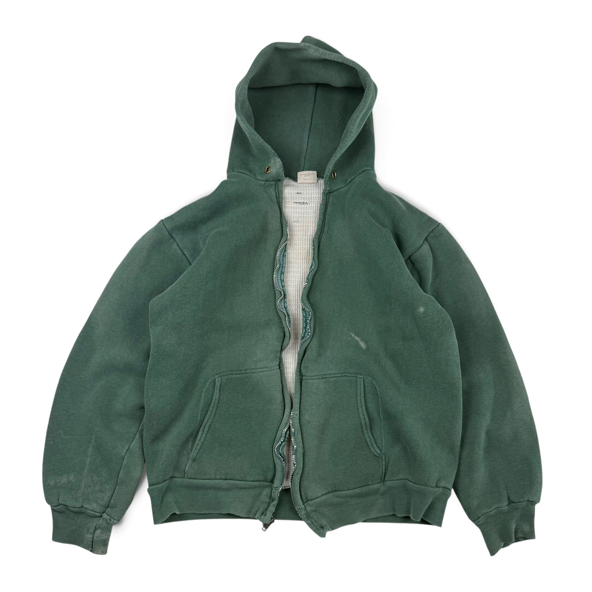 1960s Faded Forest Green Thermal Lined Hoodie