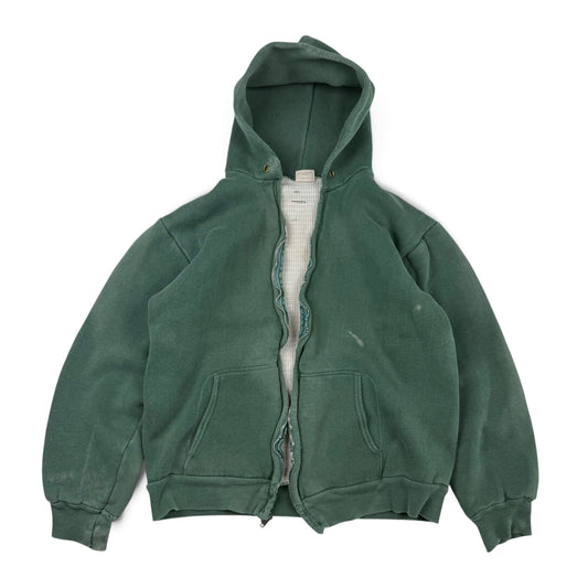 1960s Faded Forest Green Thermal Lined Hoodie