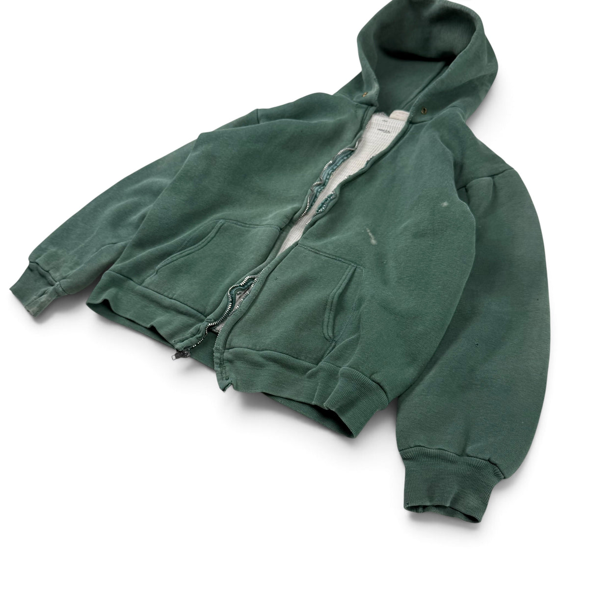 1960s Faded Forest Green Thermal Lined Hoodie