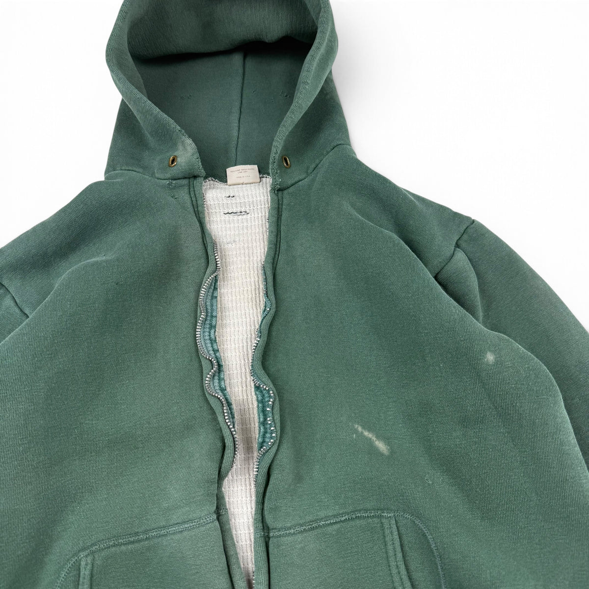 1960s Faded Forest Green Thermal Lined Hoodie