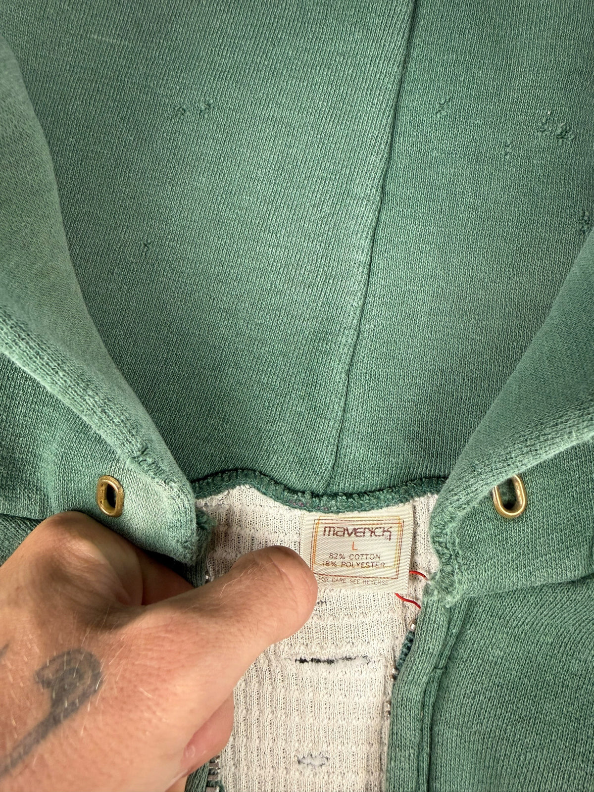 1960s Faded Forest Green Thermal Lined Hoodie