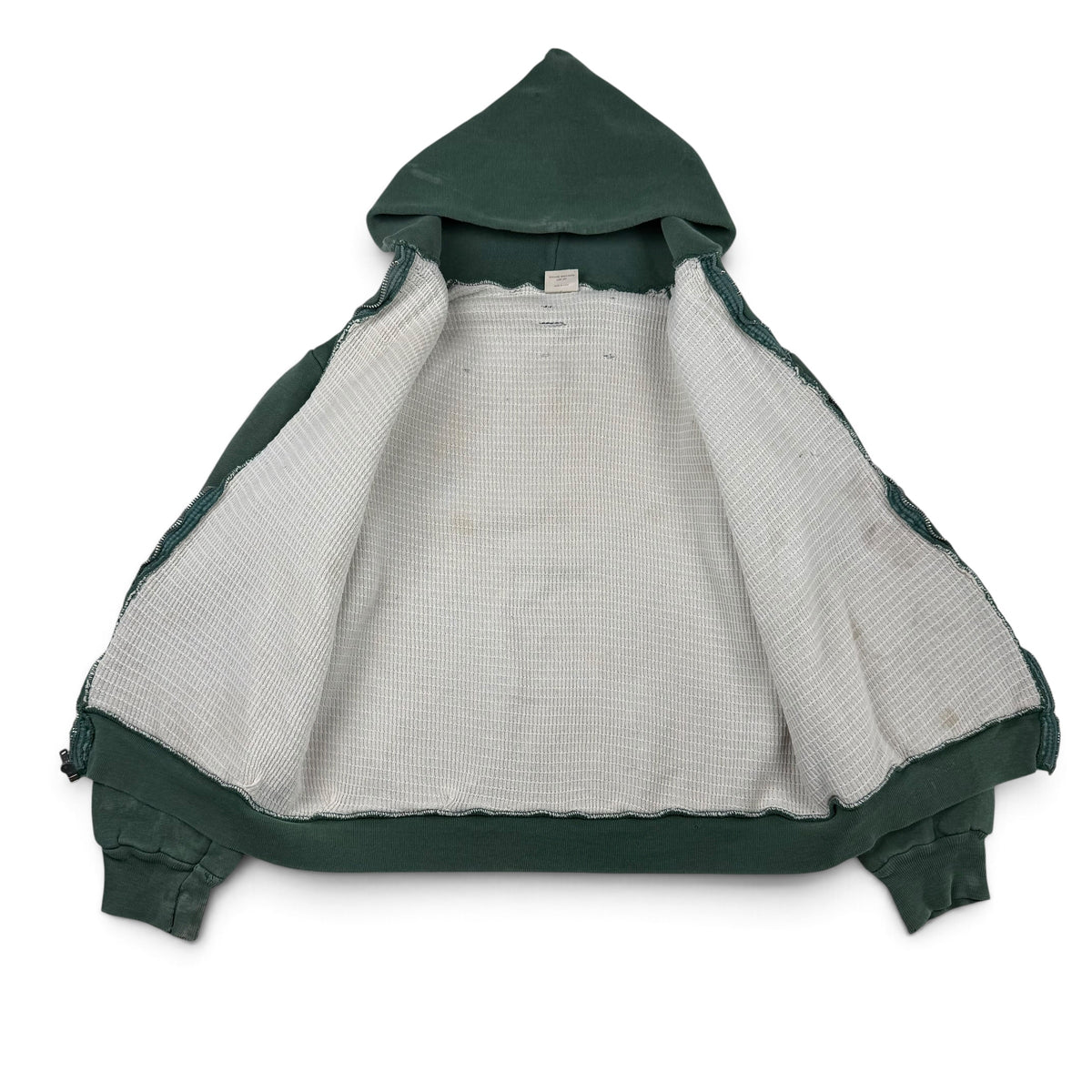 1960s Faded Forest Green Thermal Lined Hoodie