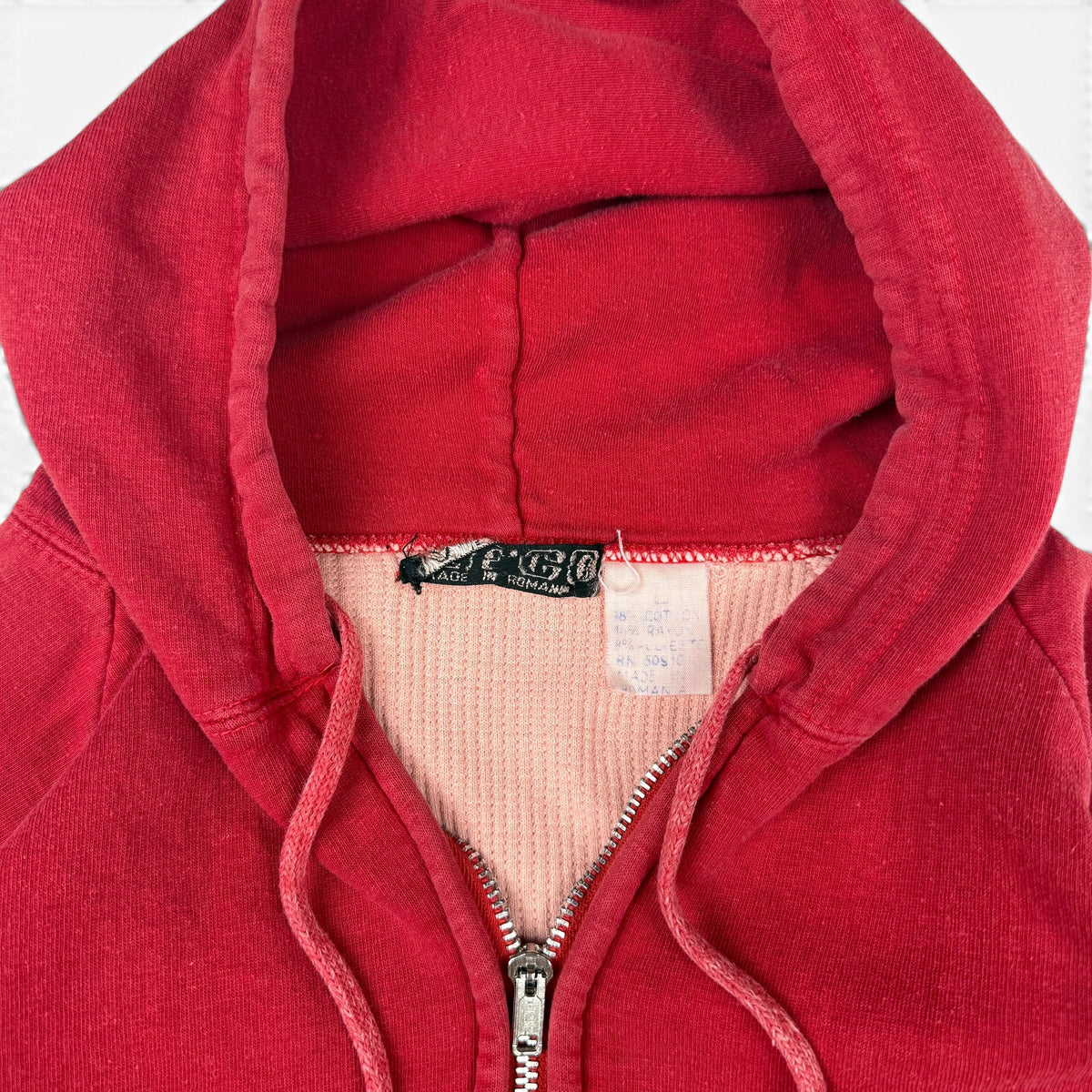 1960s/70s Red Thermal Lined Zip Up Hoodie