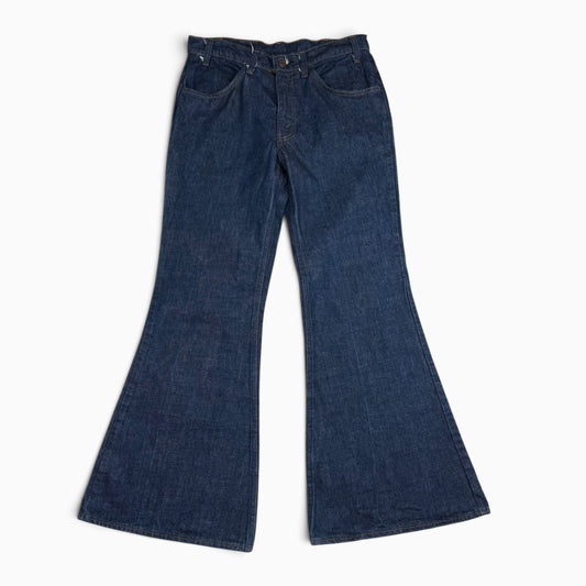 1970s Dark Wash Levis Orange Tab Bell Bottom Dark Wash Denim Jeans