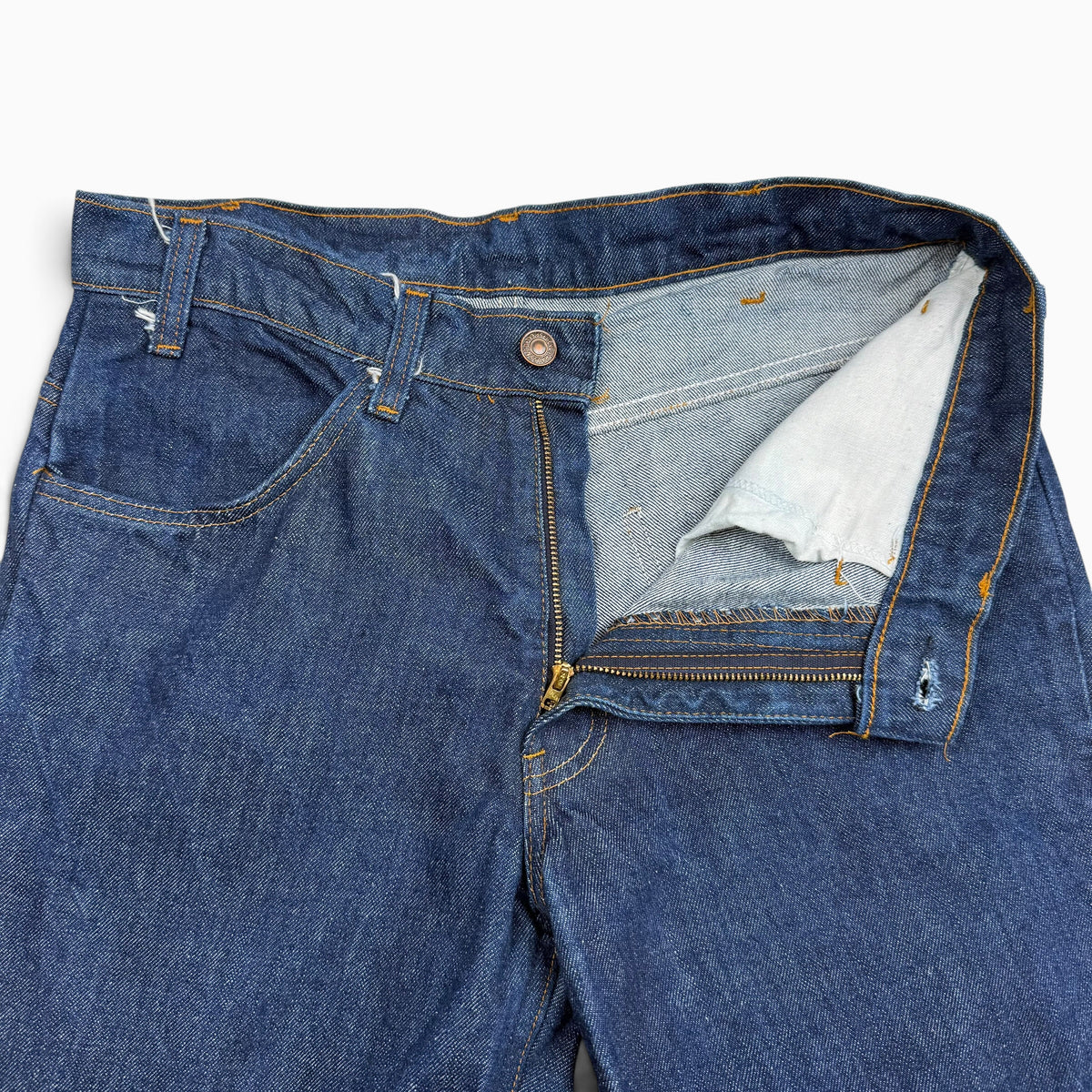 1970s Dark Wash Levis Orange Tab Bell Bottom Dark Wash Denim Jeans