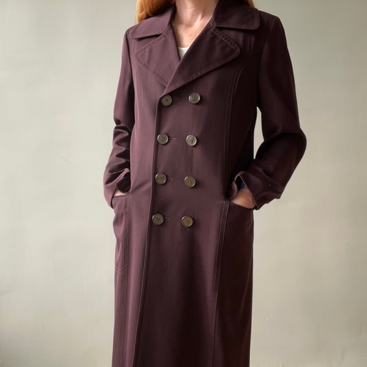 1950s Dark Burgundy Gabardine Double Breasted Duster Jacket - TINA COLLECTION