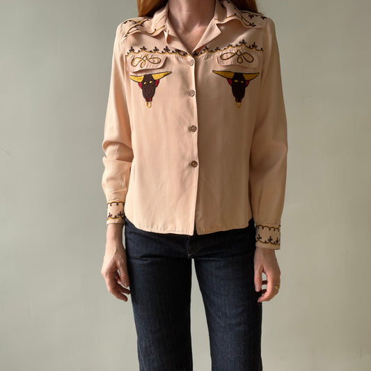 1950s Bull Embroidered Gabardine Rockabilly Shirt - TINA COLLECTION - !!!!!!!!!!!!!!!!!!!!!!!