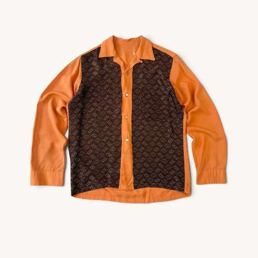 1950s Orange And Brown Paisley Rockabilly Rayon Shirt