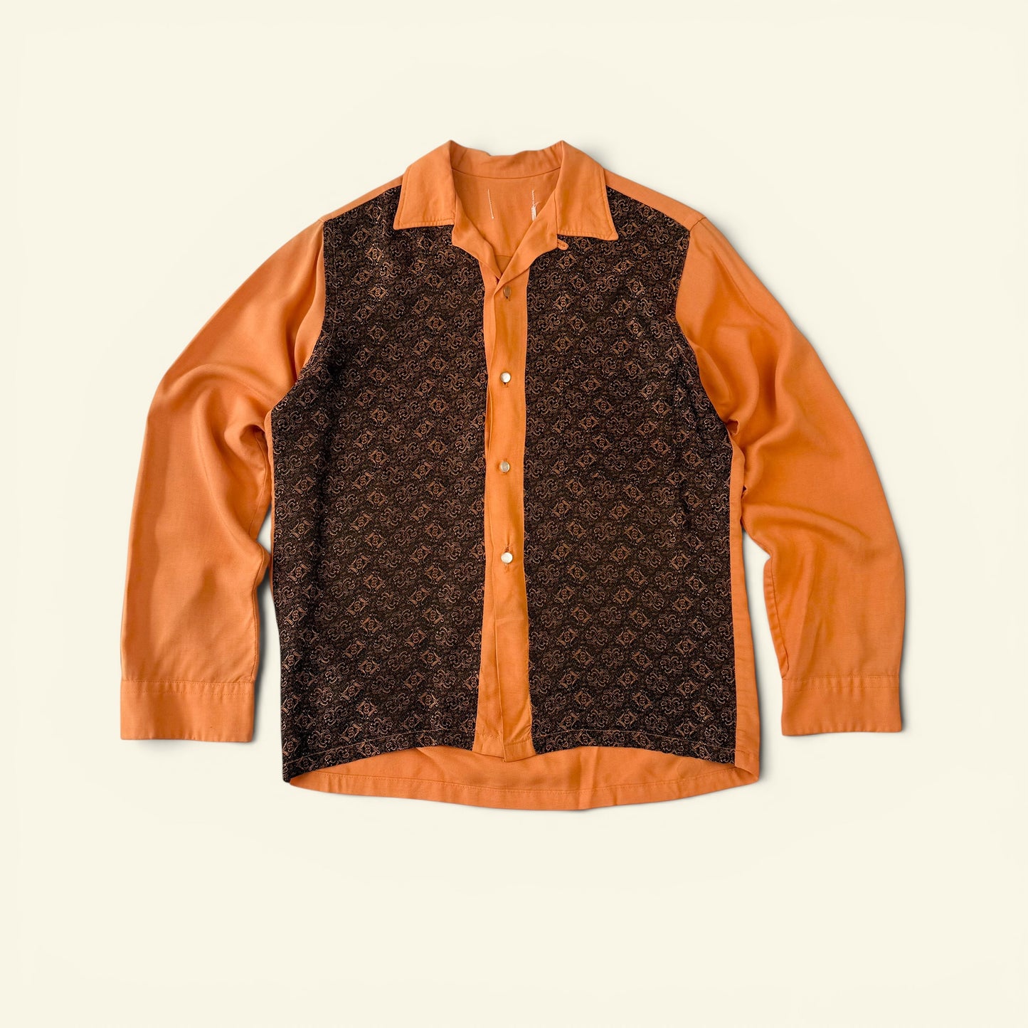 1950s Orange And Brown Paisley Rockabilly Rayon Shirt