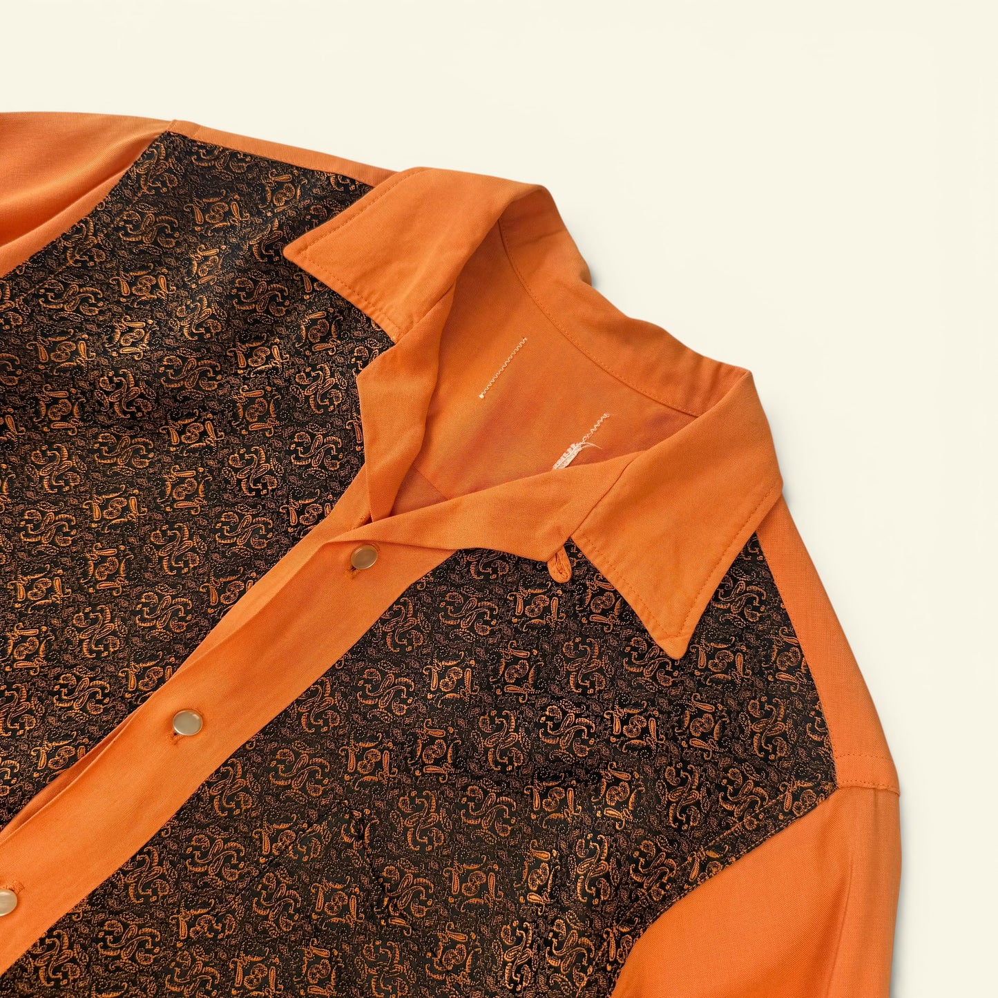 1950s Orange And Brown Paisley Rockabilly Rayon Shirt