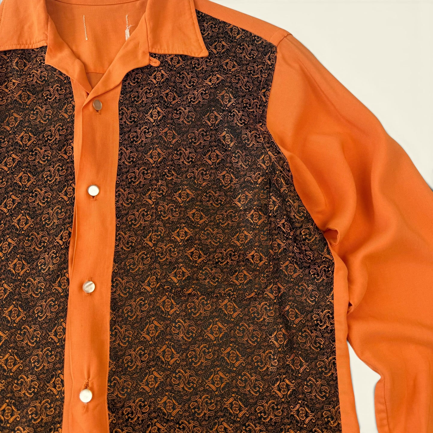 1950s Orange And Brown Paisley Rockabilly Rayon Shirt