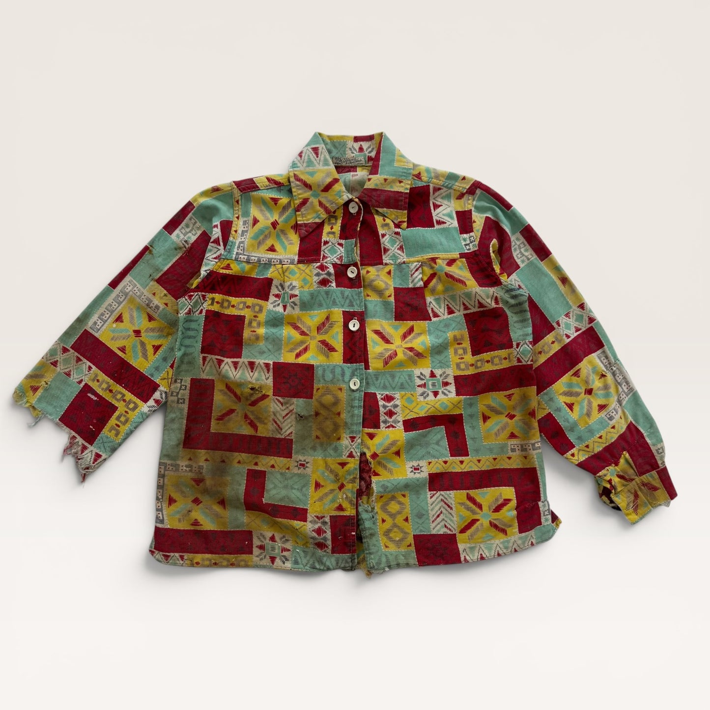 1940s Thrashed Patterned Button Up Shirt