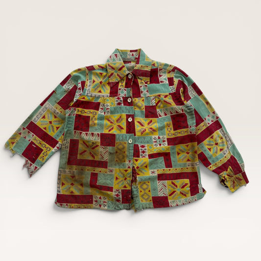 1940s Thrashed Patterned Button Up Shirt