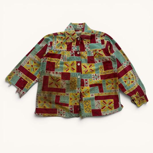 1940s Thrashed Patterned Button Up Shirt