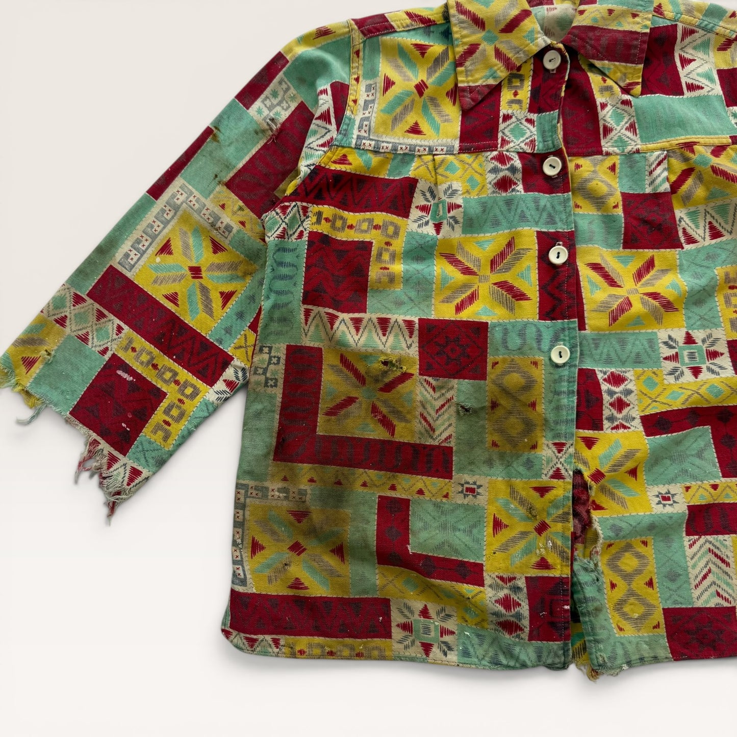 1940s Thrashed Patterned Button Up Shirt