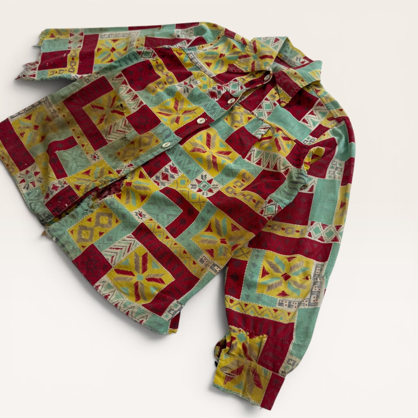 1940s Thrashed Patterned Button Up Shirt