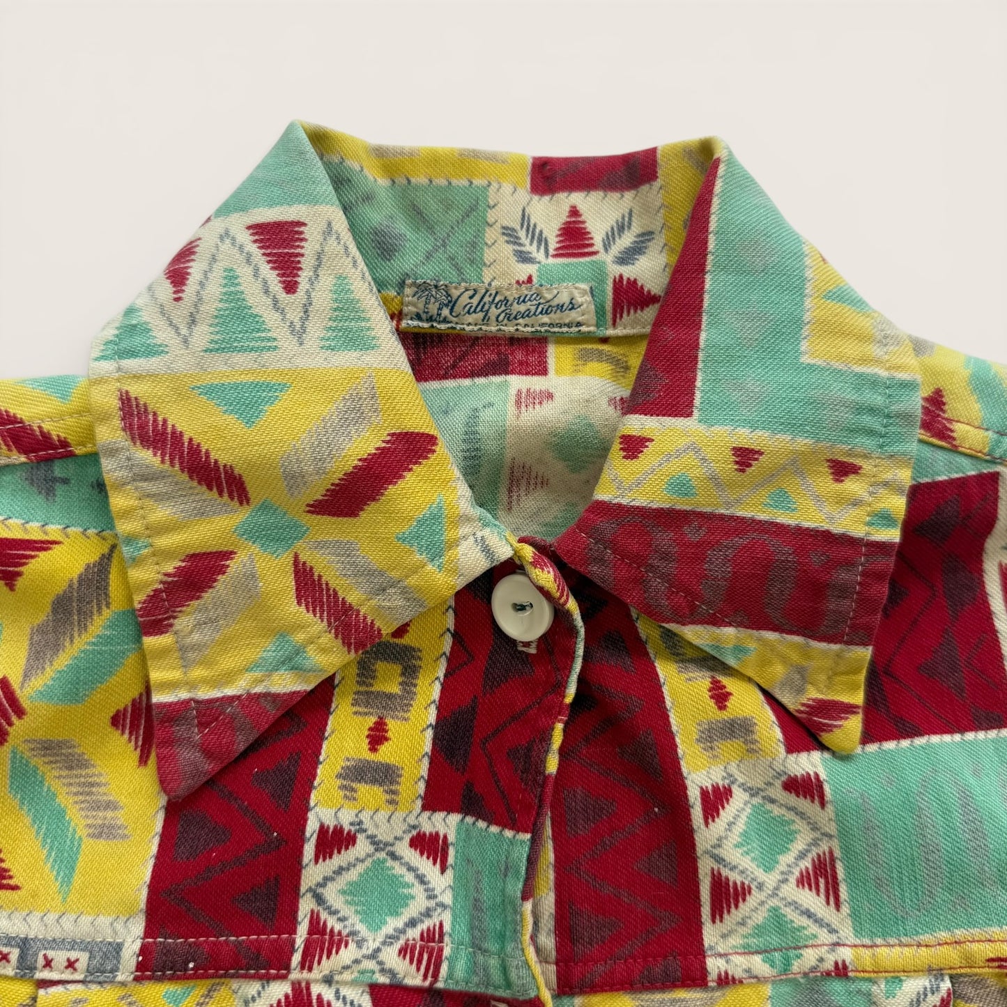 1940s Thrashed Patterned Button Up Shirt